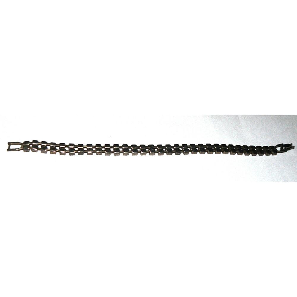 Vintage Rhinestone Double Row Tennis Bracelet Silver Band for Women 6.5" MCM - Picture 6 of 6